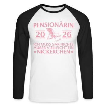 Pensioner 2026: Doesn't have to do anything but nap - Unisex Long Sleeve Baseball T-Shirt - white/black - Front - Nik (191cm)