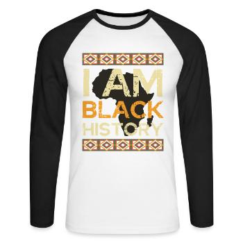 I Am Black History - Unisex Baseballshirt langarm - Weiß/Schwarz - Vorne - Nik (191cm)