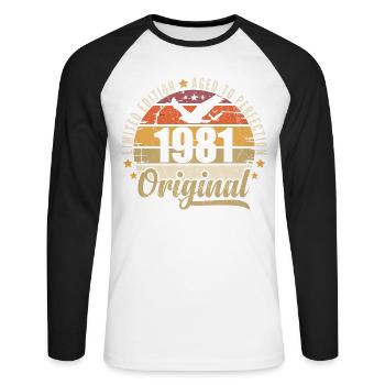 Geburtstagsgeschenk 1981 Original 1981 - Unisex Baseballshirt langarm - Weiß/Schwarz - Vorne - Nik (191cm)