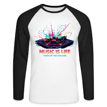 La musique, c’est la vie, rythme de platine - T-shirt baseball manches longues Homme - blanc/noir - Devant - Nik (191cm)
