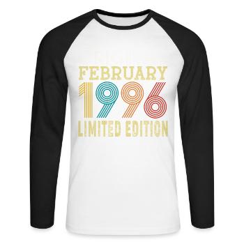 Original February 1996 30 Years 30th Anniversary - Unisex Long Sleeve Baseball T-Shirt - white/black - Front - Nik (191cm)