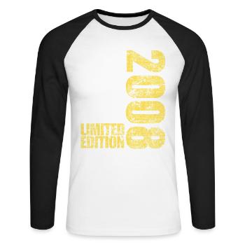 Limited Edition 2008 18th Birthday Gift - Unisex Long Sleeve Baseball T-Shirt - white/black - Front - Nik (191cm)