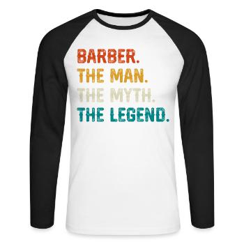 Barber Myth Legend Shirt - Unisex Baseballshirt langarm - Weiß/Schwarz - Vorne - Nik (191cm)