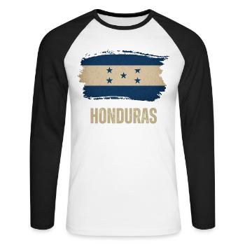 Drapeau du grunge hondurais, j’adore le Honduras - T-shirt baseball manches longues Homme - blanc/noir - Devant - Nik (191cm)