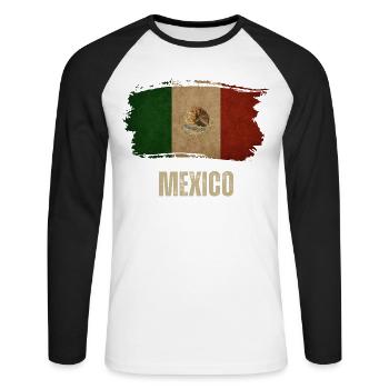 Grunge Mexico Drapeau, j’adore le Mexique - T-shirt baseball manches longues Homme - blanc/noir - Devant - Nik (191cm)