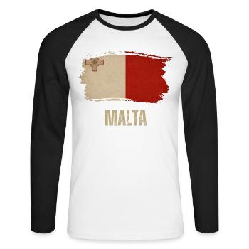 Grunge Maltese Flag, I Love Malta - Unisex Long Sleeve Baseball T-Shirt - white/black - Front - Nik (191cm)