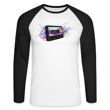 Retro Cassette 80s 90s Music - Unisex Long Sleeve Baseball T-Shirt - white/black - Front - Nik (191cm)