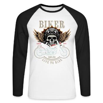 Biker Rules - Since 1991 - Live to Ride - Unisex Baseballshirt langarm - Weiß/Schwarz - Vorne - Nik (191cm)