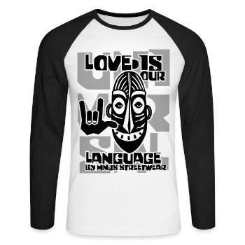 Masque graphique de L’amour est notre langage - T-shirt baseball manches longues Homme - blanc/noir - Devant - Nik (191cm)