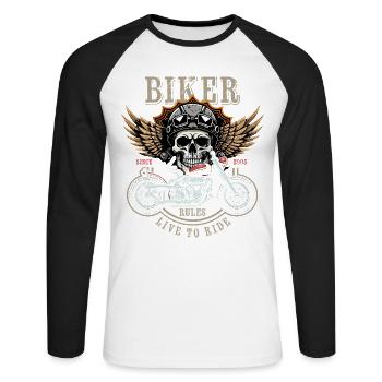 Biker Rules - Since 2005 - Live to Ride - Unisex Baseballshirt langarm - Weiß/Schwarz - Vorne - Nik (191cm)