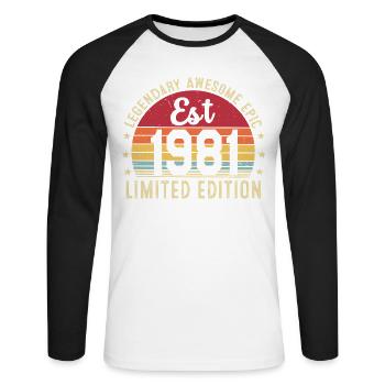 45th Anniversary - Vintage Gift 1981 - Unisex Long Sleeve Baseball T-Shirt - white/black - Front - Nik (191cm)
