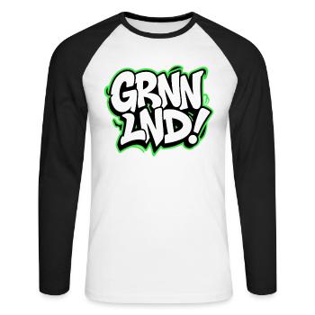 GRNNLND! Grönland Streetwear für Weltenbummler - Unisex Baseballshirt langarm - Weiß/Schwarz - Vorne - Nik (191cm)