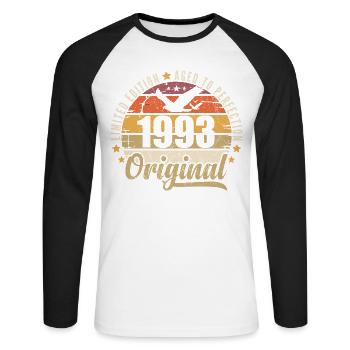 1993 Birthday Gift 1993 Original 1993 - Unisex Long Sleeve Baseball T-Shirt - white/black - Front - Nik (191cm)