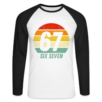 67 Six Seven - Unisex Baseballshirt langarm - Weiß/Schwarz - Vorne - Nik (191cm)
