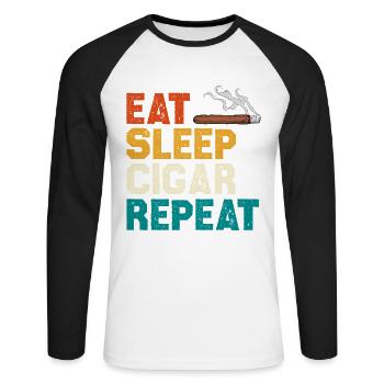 Eat Sleep Cigar Repeat Tea - Unisex Long Sleeve Baseball T-Shirt - white/black - Front - Nik (191cm)