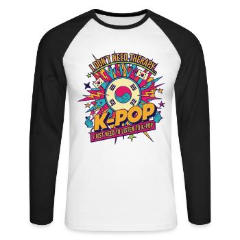Je n’ai pas besoin de thérapie, j’ai juste besoin de musique coréenne K-pop - T-shirt baseball manches longues Homme - blanc/noir - Devant - Nik (191cm)