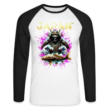 Cyber Samurai – Japan Krieger - Unisex Baseballshirt langarm - Weiß/Schwarz - Vorne - Nik (191cm)