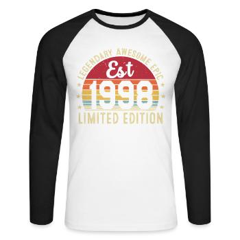 28th Anniversary - Vintage Gift 1998 - Unisex Long Sleeve Baseball T-Shirt - white/black - Front - Nik (191cm)