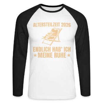 Partial retirement 2026 Finally I have my peace - Unisex Long Sleeve Baseball T-Shirt - white/black - Front - Nik (191cm)