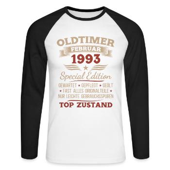 33e anniversaire Homme Vintage 1993 - T-shirt baseball manches longues Homme - blanc/noir - Devant - Nik (191cm)