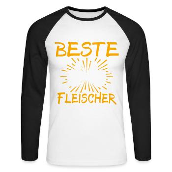 Idée cadeau boucher - T-shirt baseball manches longues Homme - blanc/noir - Devant - Nik (191cm)