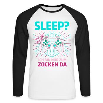 Gaming Sleep - Unisex Long Sleeve Baseball T-Shirt - white/black - Front - Nik (191cm)