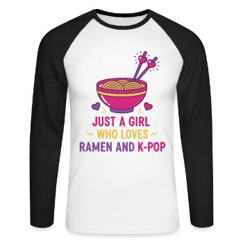 Nur ein Mädchen, das Ramen und koreanische K-Pop-Musik liebt - Unisex Baseballshirt langarm - Weiß/Schwarz - Vorne - Nik (191cm)
