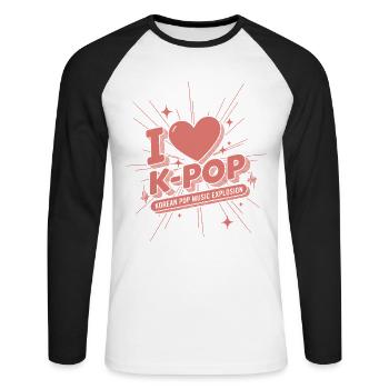 J’adore la K-Pop Pop Explosion de la musique pop coréenne Fans de Kpop - T-shirt baseball manches longues Homme - blanc/noir - Devant - Nik (191cm)