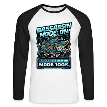 Bassassin Mode On Fishing Mode 100 Percent - Unisex Long Sleeve Baseball T-Shirt - white/black - Front - Nik (191cm)