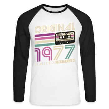 Cadeau d’anniversaire Born Vintage 1977 - T-shirt baseball manches longues Homme - blanc/noir - Devant - Nik (191cm)