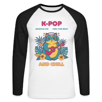 K-POP Groove On Feel The Beat And Chill Cat - Unisex Long Sleeve Baseball T-Shirt - white/black - Front - Nik (191cm)
