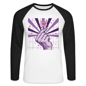 Kpop Koreanische Musik Niedliche Finger Herz Liebe Anime - Unisex Baseballshirt langarm - Weiß/Schwarz - Vorne - Nik (191cm)