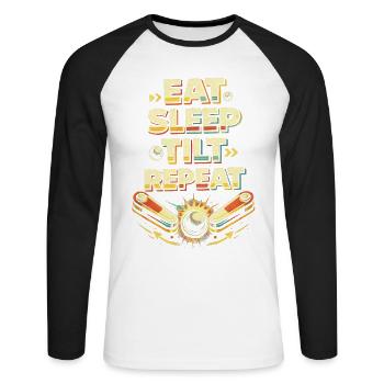 Joueur de flipper mange Sleep Tilt - T-shirt baseball manches longues Homme - blanc/noir - Devant - Nik (191cm)