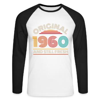 Millésime 1960 - T-shirt baseball manches longues Homme - blanc/noir - Devant - Nik (191cm)