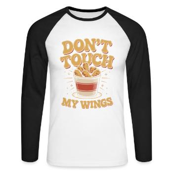 Chicken Wings BBQ Fast Food Humor - Unisex Long Sleeve Baseball T-Shirt - white/black - Front - Nik (191cm)