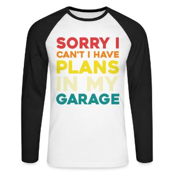 Désolé, je ne peux pas avoir de plans dans mon garage - T-shirt baseball manches longues Homme - blanc/noir - Devant - Nik (191cm)