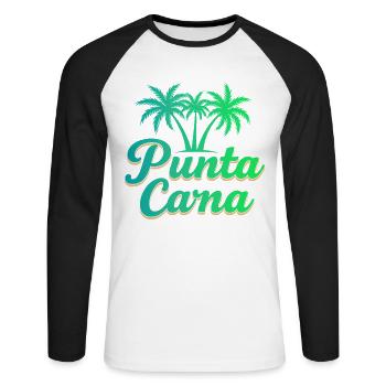 Punta Cana Karibik Urlaub mit Palmen - Unisex Baseballshirt langarm - Weiß/Schwarz - Vorne - Nik (191cm)