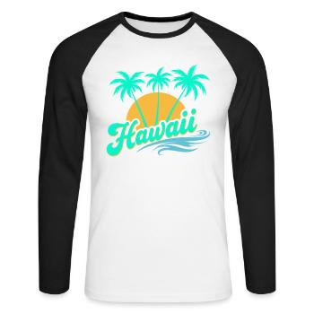Hawaii Summer Vibes with Palm Trees and Sea - Unisex Long Sleeve Baseball T-Shirt - white/black - Front - Nik (191cm)