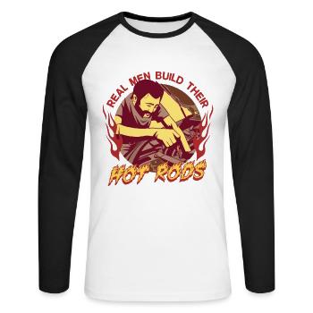 Collectionneurs vintage Vrais Hommes Construisent Leurs Hot Rods - T-shirt baseball manches longues Homme - blanc/noir - Devant - Nik (191cm)