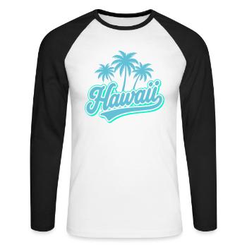 Hawaii Summer Vibes with Palm Trees and Sea - Unisex Long Sleeve Baseball T-Shirt - white/black - Front - Nik (191cm)