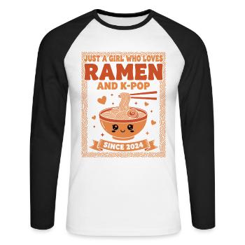 Just A Girl Ramen And K-Pop Since 2024 Korean - Unisex Long Sleeve Baseball T-Shirt - white/black - Front - Nik (191cm)