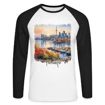 Toronto Canada, Toronto Watercolor - Unisex Long Sleeve Baseball T-Shirt - white/black - Front - Nik (191cm)