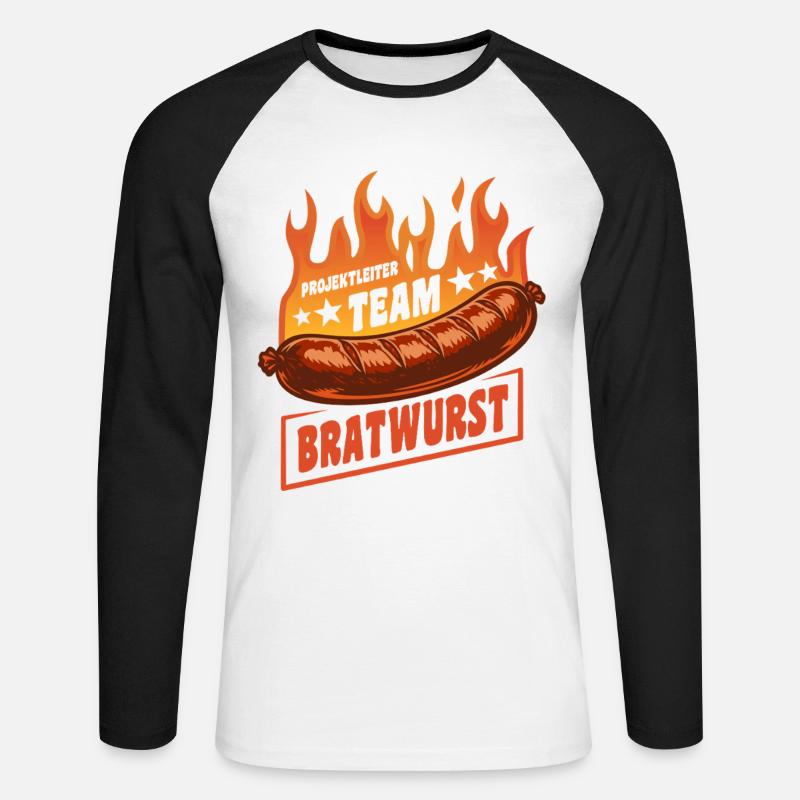 Projektleiter Team Bratwurst | Grillen Feuer - Unisex Baseballshirt langarm - Weiß/Schwarz
