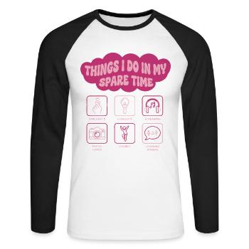 Things I Do In My Spare Time Kpop Korean Music - Unisex Long Sleeve Baseball T-Shirt - white/black - Front - Nik (191cm)