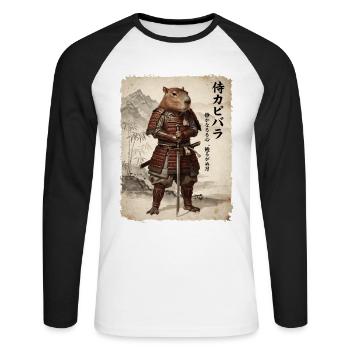 Samurai, Capybara, Japanese Art, Anime - Unisex Long Sleeve Baseball T-Shirt - white/black - Front - Nik (191cm)