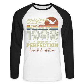Geburtstag Februar 1988 - Unisex Baseballshirt langarm - Weiß/Schwarz - Vorne - Nik (191cm)