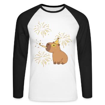 Souffle-moi du capibara et des feux d’artifice - T-shirt baseball manches longues Homme - blanc/noir - Devant - Nik (191cm)