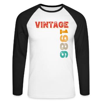 Millésime 1986 - T-shirt baseball manches longues Homme - blanc/noir - Devant - Nik (191cm)