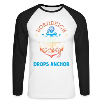 North Sea NORTH DIKE WHERE MY HEART DROPS ANCHOR Funny - Unisex Long Sleeve Baseball T-Shirt - white/black - Front - Nik (191cm)
