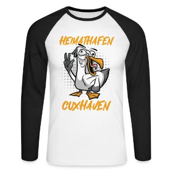 North Sea Holiday HOME PORT CUXHAVEN Lustig - Unisex Long Sleeve Baseball T-Shirt - white/black - Front - Nik (191cm)